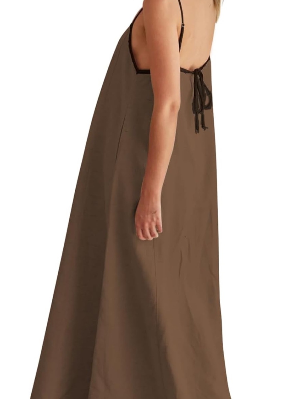 Minimal Brown Slip Maxi Dress with Black Trim - Picture 2 of 3